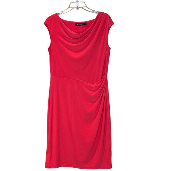 Women's Ralph Lauren Cap Sleeve Cowl Neck Red Dress Size 10, EUC - Picture 1 of 3